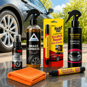 SET AUTOKOSMETIKY – Nano sprej + Čistič pneumatik + Sprej proti rzi + Autofix + Mikrovláknový hadřík